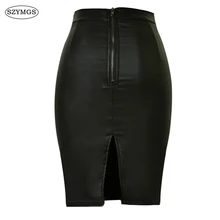 SZYMGS New Fashion Elastic Coated cotton high waist casual women pencil skirt Skirts women Back Zipper Stretch skirts female
