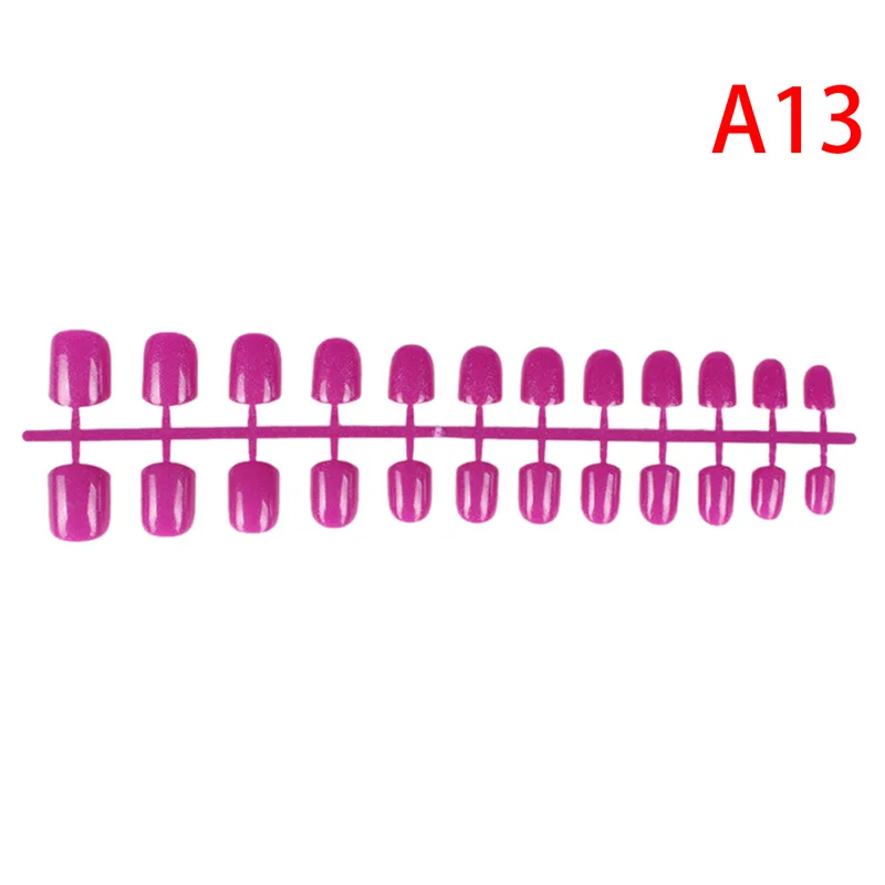 31 цвет, 24 шт., короткие накладные ногти, искусственные ногти ABS, накладные ногти, прессованные короткие круглые украшения для ногтей - Цвет: 13