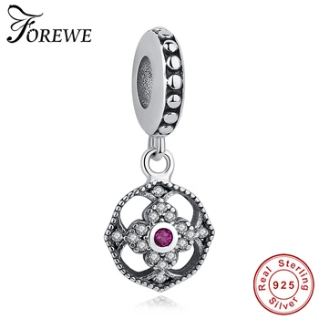 

FOREWE New Original 925 Sterling Silver Bead Charm Flower Crystal Dangle Charm Fit Pandora Bracelet Necklace DIY Women Jewelry