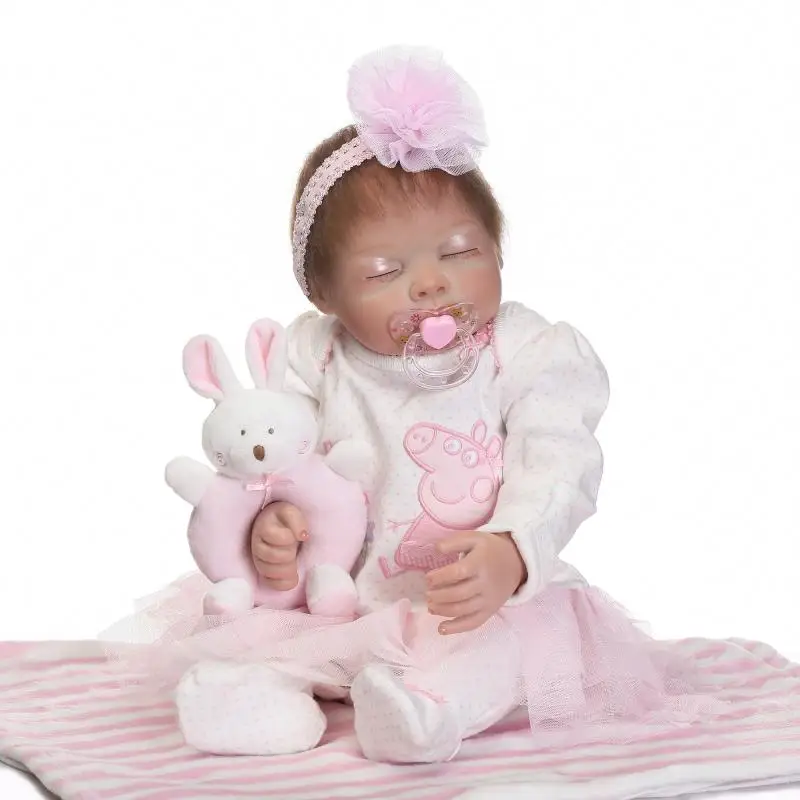 

50cm Sleeping Full Body Silicone Reborn Baby Doll 20 inch Girls Baby Alive Baby Reborn Dolls in Pink Dress with Free Plush Toys