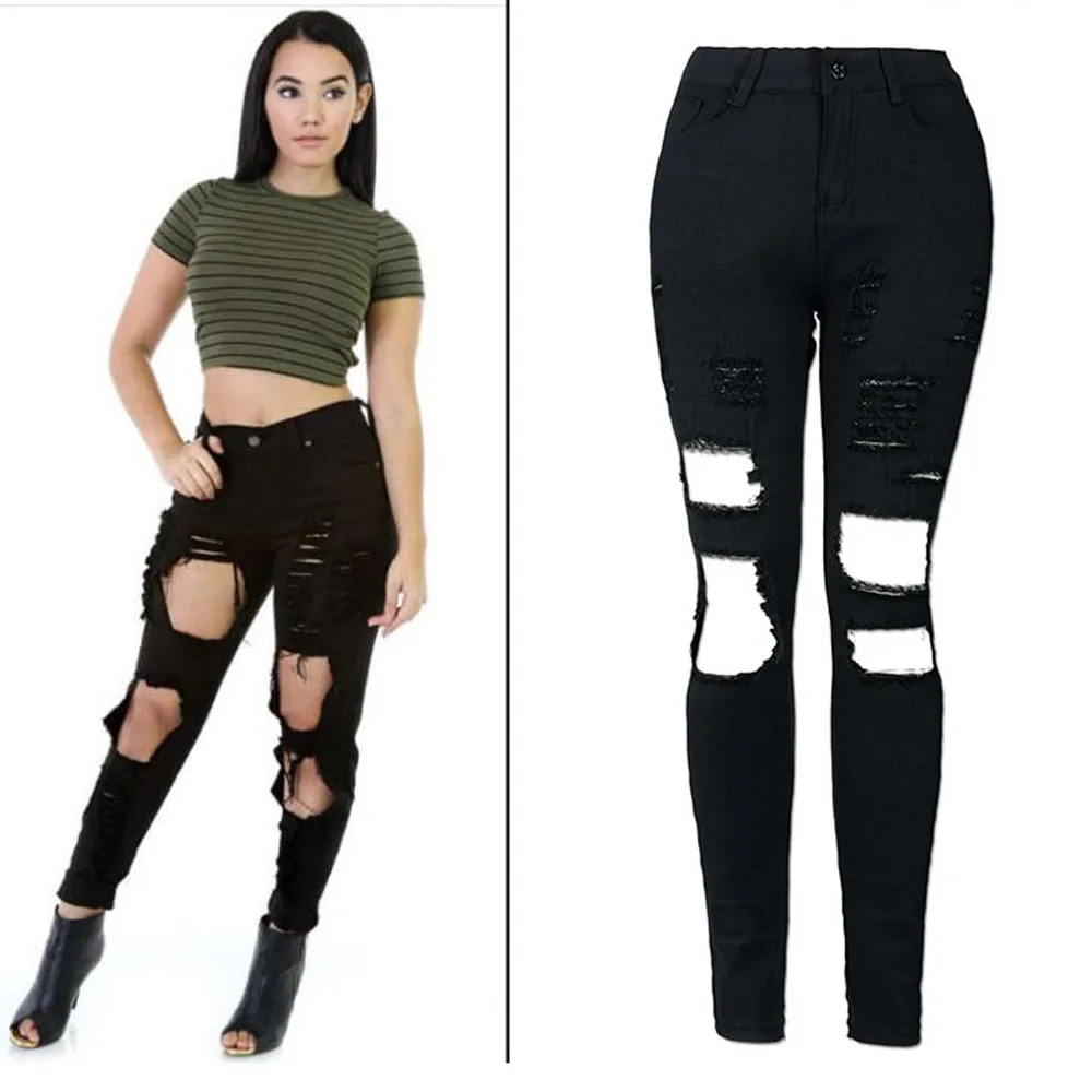 

CHAMSGEND Women Cool Ripped Cut Skinny Long Jeans Pants Slim Pencil Trousers Drop Shipping 1M23&*