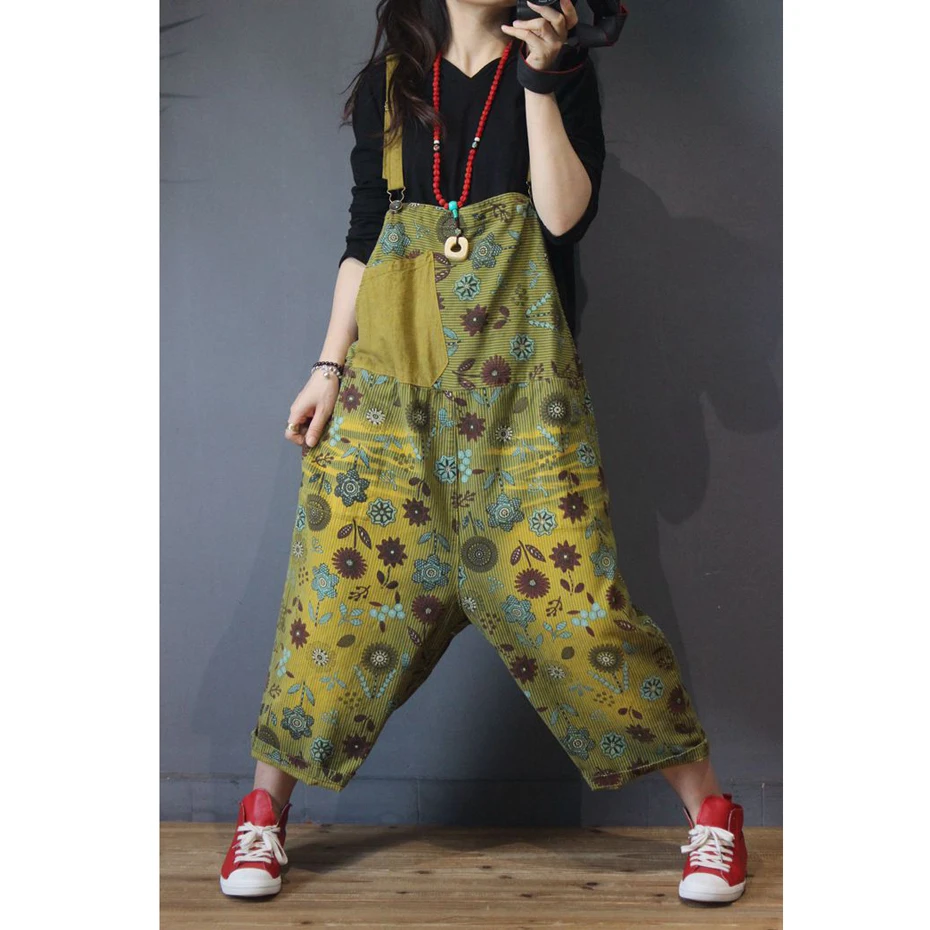 

Womens Cotton Wide Leg Jumpsuits Rompers Overalls Big Loose Plus Size Oversized Floral Print Retro Vintage Casual Fashion 804017