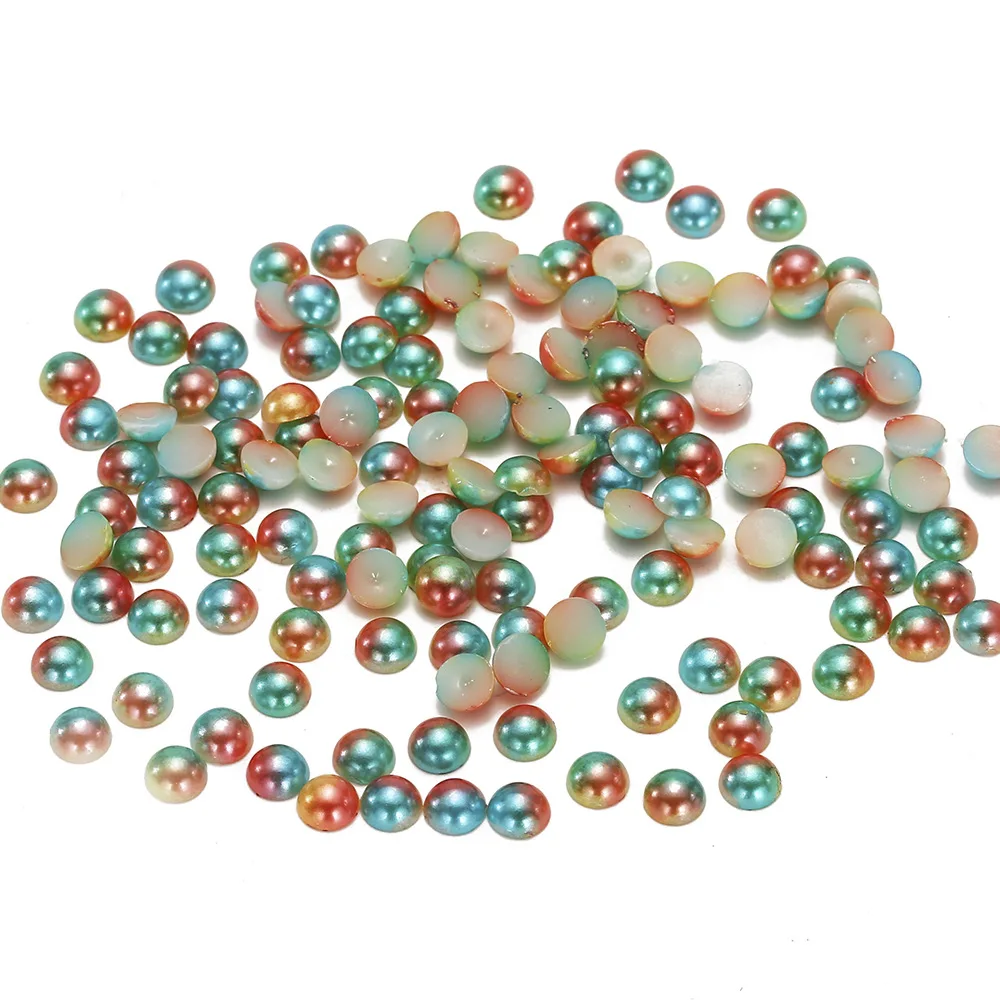 

3mm,4mm,5mm,6mm Yellow Rainbow Flat back ABS round Half Pearl beads, imitation plastic half pearl beads