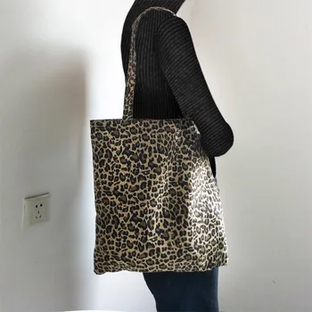 

New Women Leopard Print CanvasTote Bag 100% Cotton Shopping Bags Foldable Handbag Reusable Eco Bag 217