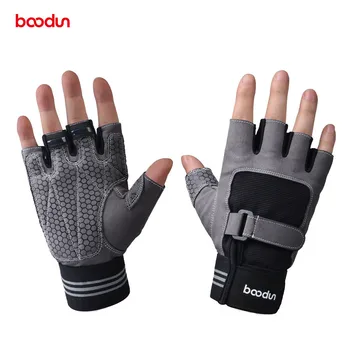 Boodun Men Women's Weight Lifting Gym Gloves Crossfit Sports Fitness Handschoenen Workout Weightlifting Gloves Dumbbell Barbell mounchain adjustable leather weight lifting fitness crossfit belt lifting strap support stainless lock jaw gym fitness guard