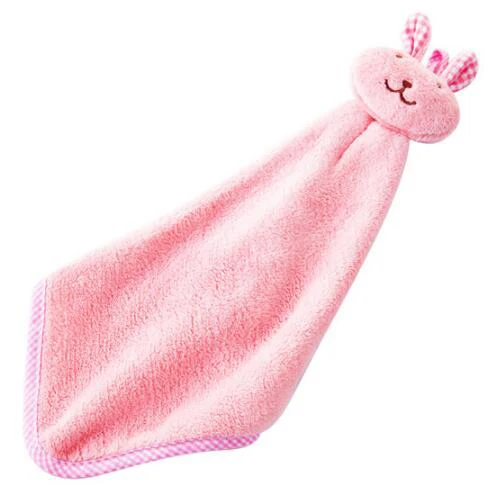 Новое Детское Коралловое бархатное полотенце для рук с мультяшным животным Кроликом, Кухонное подвешивающее банное полотенце, мочалки, носовой платок для детей - Цвет: pink