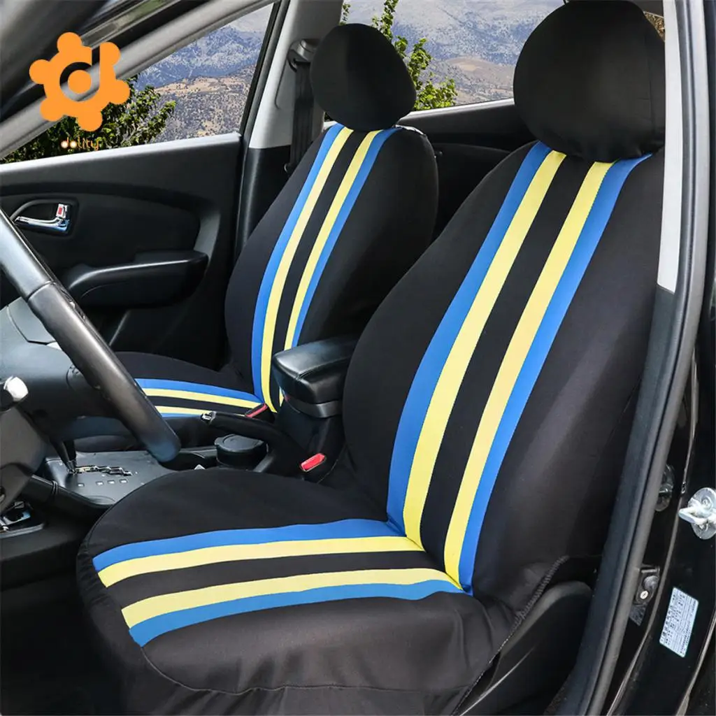 Car Fabric Front Rear Seat Covers Full Set Cushion Mat Protector Yellow
