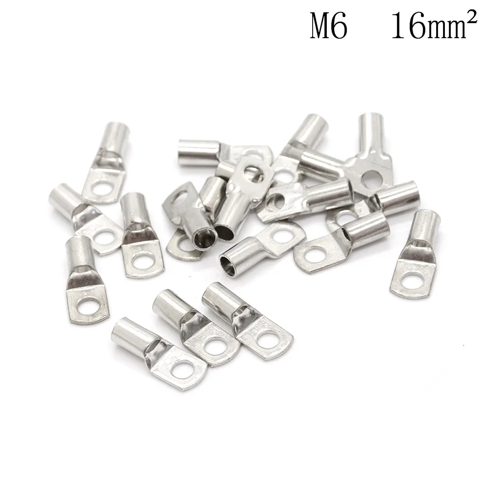 20 штук SC6-5/6 M4/M5/M6/M8 4mm2 6mm2 10/16/25mm2 35/50mm2 4 мм 5 мм 6 мм 8 мм с отверстием для болта, из луженой меди кабельные наконечники Батарея терминалы - Цвет: M6   16mm2