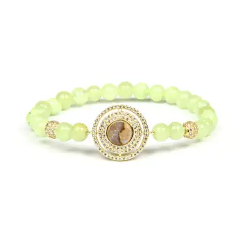 

Ailatu Summer Green Stone with Clear Cz Natural Abalone Stone Rould Eye Beaded Bracelet