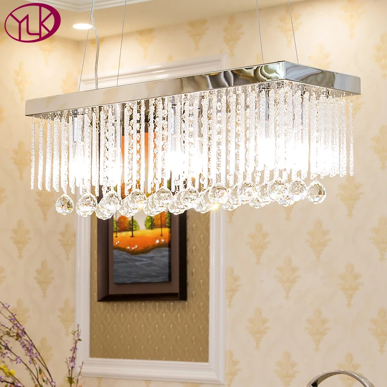 

Youlaike Rectangle Crystal Chandelier Dining Room Modern Hanging Lighting Fixtures Luxury Kitchen Island LED Lustres De Cristal