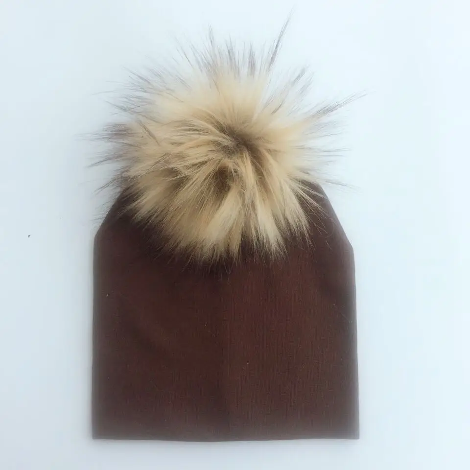 Г. Весенне-зимняя хлопковая разноцветная шапка из искусственного меха енота для маленьких детей, Шапка-бини для девочек и мальчиков - Цвет: 2 brown