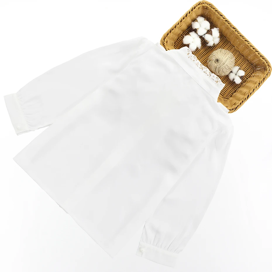 Блузка для девочек, белая блузка с кружевным воротником, рубашка с длинными рукавами для девочек, детские костюмы для девочек-подростков 6, 8, 10, 12, 13, 14 лет