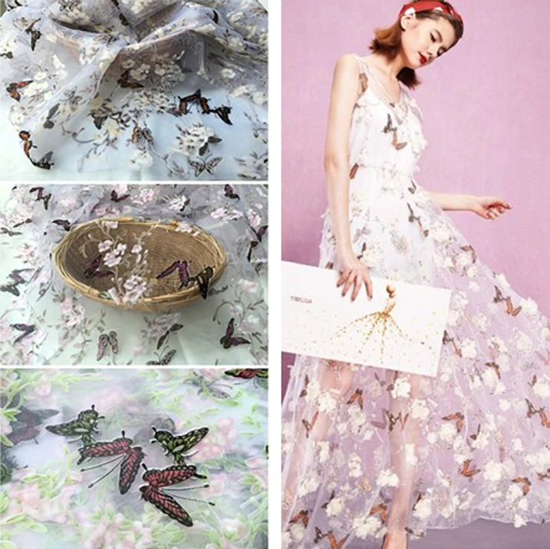 Butterfly Pattern Organza Fabric Wedding Dress Material Tissusin