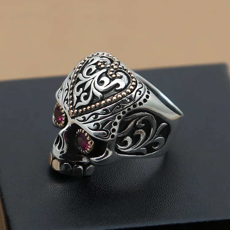 

Wholesale fashion jewelry and silver S925 silver Mens Red Skull wide punk ring