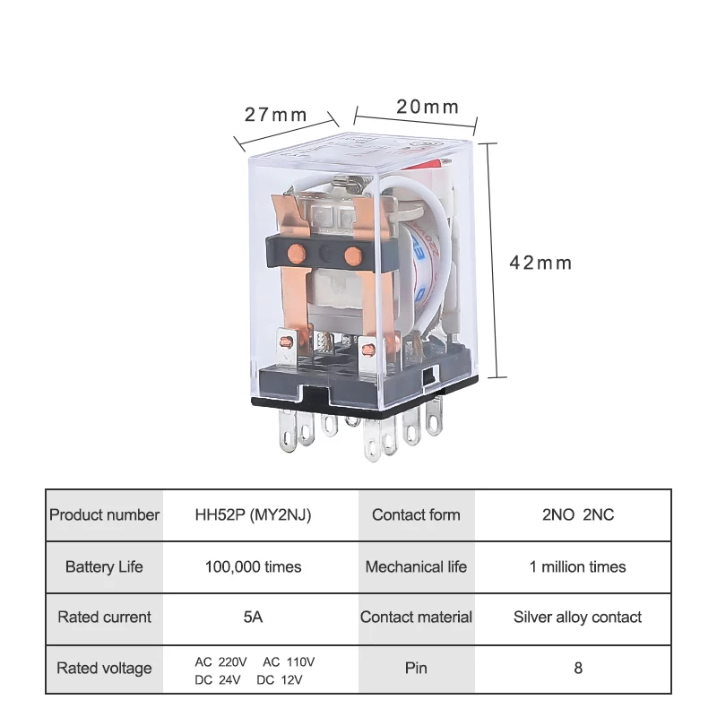 HH52P MY2NJ мини электромагнитные реле AC 220V 110V DC 24V 12V 5A питания общего назначения DPDT 8 Pin