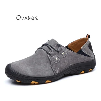 

Genuine Leather Lightweight Mountain Hiking Shoes Men Waterproof Non-Slip Travel Shoes Casual Camping Sneakers Men Touring Shoes