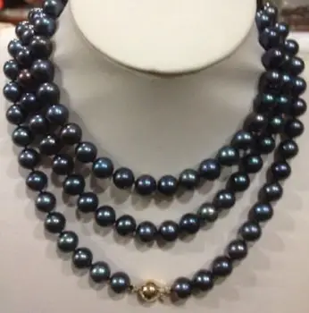 

Beautiful Natural 8-9 mm AAA Black Tahitian Pearl Necklace 52" Yellow clasp