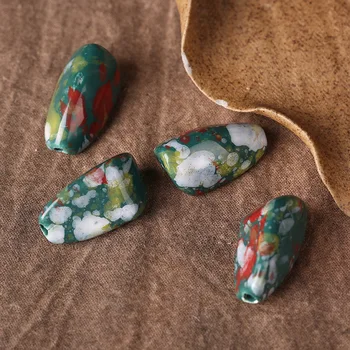 

5pcs/lot Irregular Green Ceramic Beads 14x26mm Porcelain Charming Beads Spacer Pendant DIY Jewelry Making Hand Made Accessories