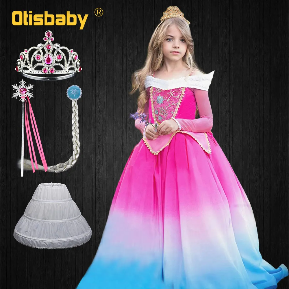 Детское розовое платье принцессы Авроры рождественское платье Спящей красавицы маскарадный Карнавальный костюм для девочек фантазия Аврора Infantil - Цвет: G