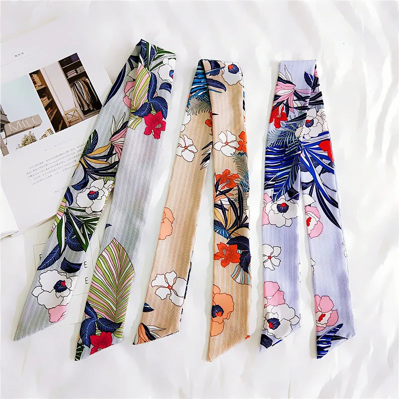 

New small long scarves female Korea spring and summer tie bag handle Ribbon scarf Joker hair Wrist band neck scarf for women