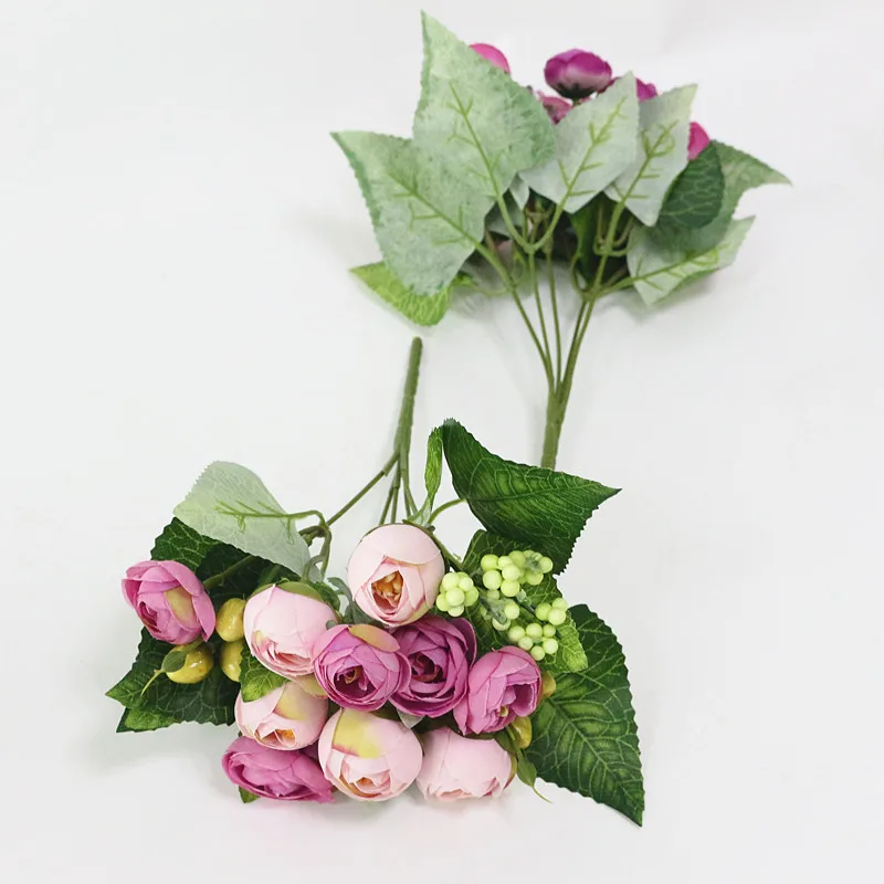 Flone 10 Head Artificial Tea Rose Flower Bouquet Silk Flower Simulation Tea Rose Fake Flower Wedding Home Party Decor Flores (7)