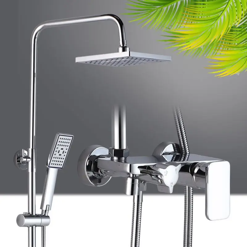 

Rain bathroom shower nozzle copper plating flat-panel faucet set