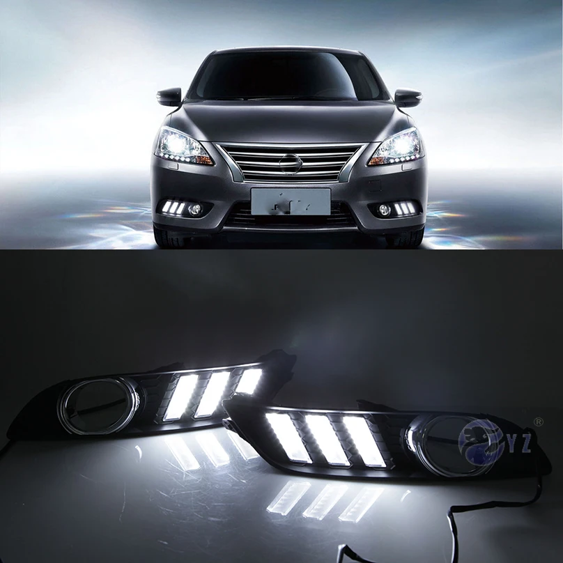 Автомобильный мигающий 1 комплект drl для Nissan Sylphy sentra 2013 светодиодный DRL дневные ходовые огни Противотуманные фары с поворотным сигналом