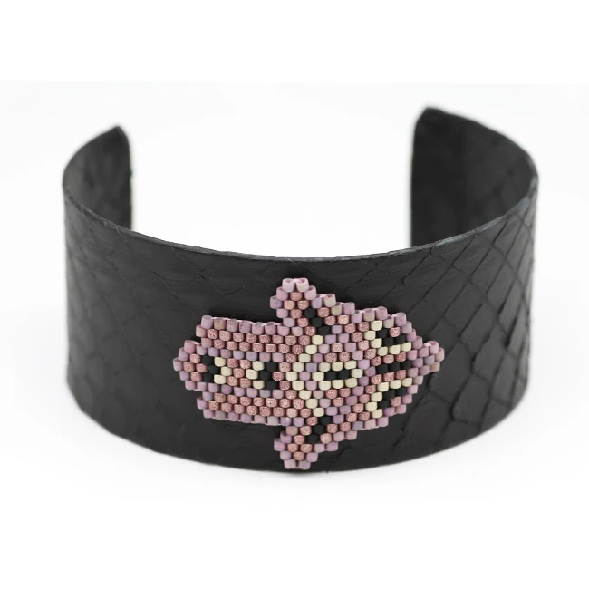 SKYDANCE Trendy 3cm Genuine Python Snake Skin Leather adjustable Bangle for Women colorful Beads Hamsa Hand Open Type C Bangles | Украшения