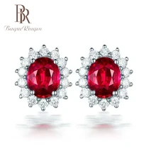 Begua Ringen, циркониевые серьги-гвоздики с красным камнем для женщин и девочек, серебряные женские маленькие серьги, модные ювелирные изделия для свадебной вечеринки