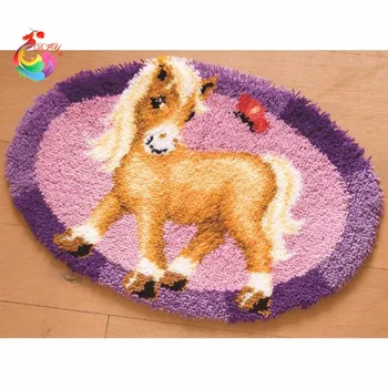 

3D Latch Hook Rug Kits DIY Needlework Unfinished Crocheting Rug Yarn Cushion Mat Cartoon horse Embroidery Carpet Free Shipping