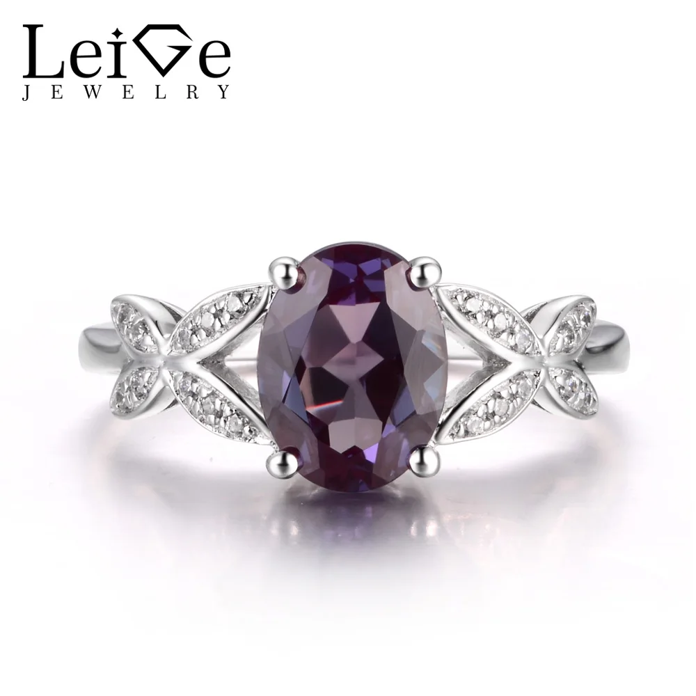 LeiGe Jewelry Alexandrite Promise Rings June Birthstone Oval Cut Color Changing Stone Genuine 925 Sterling Silver Gifts for Her | Украшения