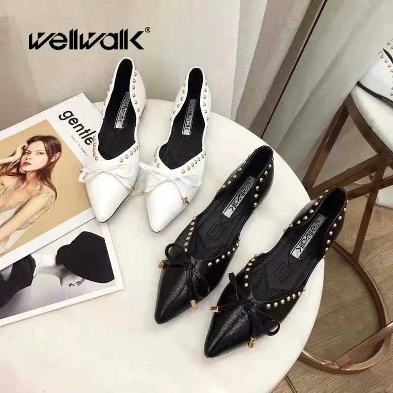 

Ladies Shoes Rivets Design Flats Woman Shoes Pointed Toe Ballerina Flats Ladies Dress Shoes Female Foldaway Ballets