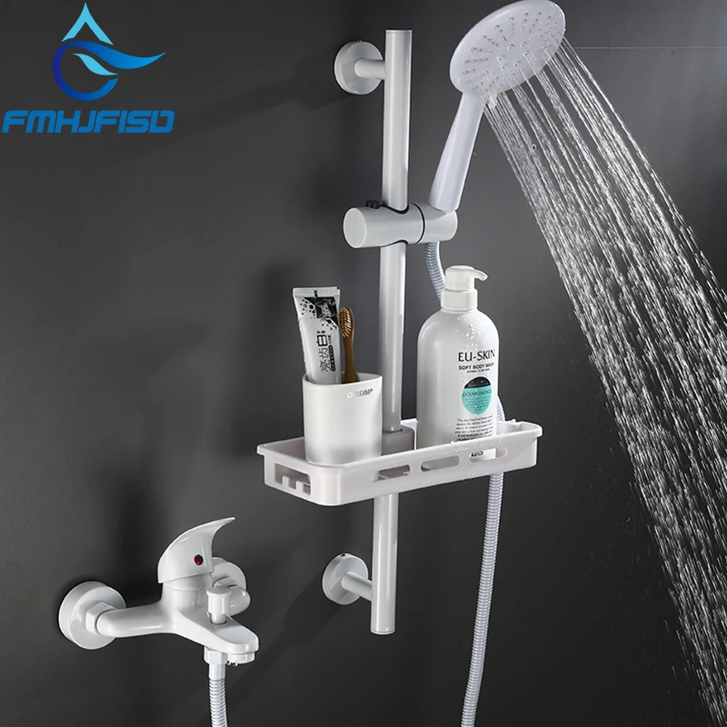 

Fashion Style White Shower Faucet Cold and Hot Water Mixer Single Handle Adjustable Shower Bar Faucet Sets