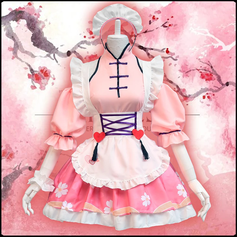 Halloween cute maid plays clothes pink cherry maid costume cosply