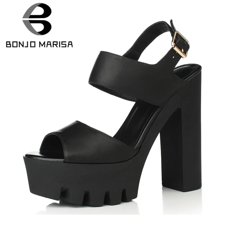 

BONJOMARISA 2020 Ins Sexy Cow Genuine Leather Fashion Women Shoes Woman Platform Square High Heels Party Shoes Woman Sandals
