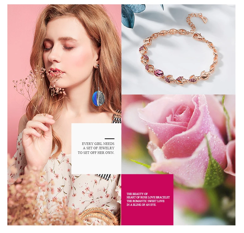 Cdyle браслеты из розового золота, украшенные кристаллами Swarovski, браслеты для женщин, модные ювелирные изделия, элегантные браслеты с подвесками