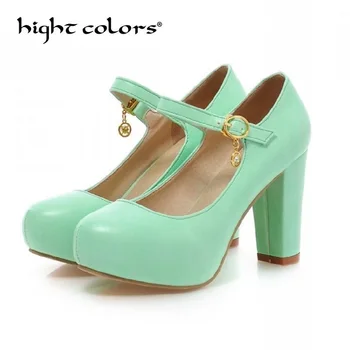 

Big Size 34-43 New 2019 Spring Sweet Women Mary Jane Ankle Strap High Heel Shoes Women Platform Pumps Court Shoes 6 COLORS