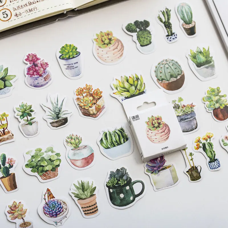 

50pcs/pack Cactus Stationery Plant Stickers Kawaii Diary Scrapbooking Sticker School Label Kids Sticker Escolar School Supplies