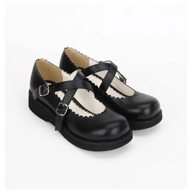 Японская школьная форма в стиле Лолиты; Туфли Mary Jane на танкетке; черные туфли из искусственной кожи на платформе