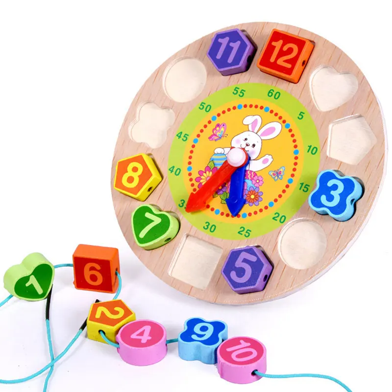 Wooden Clock Toys For Children Beads Lacing Early Learning Educational Preschool Digital Clock For Toddler Birthday Gift MF1164H Wooden Clock Toys For Children Beads Lacing Early Learning Educational Preschool Digital Clock For Toddler Birthday Gift MF1164H