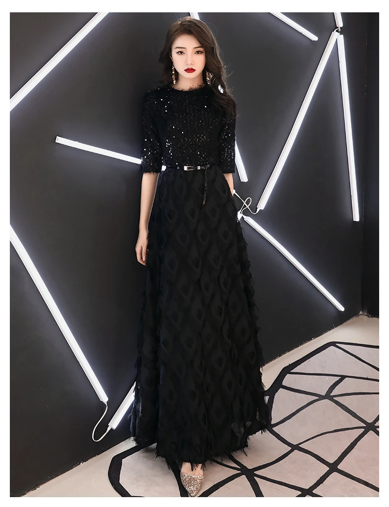 wei yin 2022 New Evening Dresses The Bride Elegant Banquet Black Half Sleeves Lace Floor-length Long Prom Party Gowns WY1342 plus size evening wear