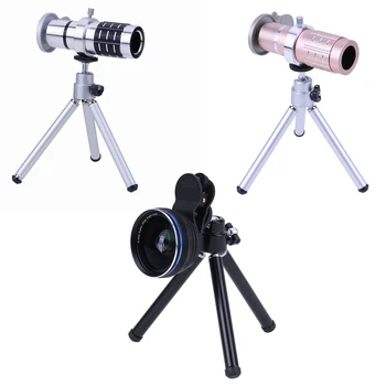 

3 in 1 12X Telephoto Camera Lens+ Wide Angle Macro Camera Lens+ Mini Desktop Tripod Photography Set for Mobile Phone