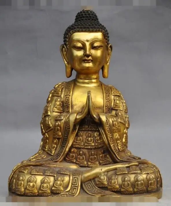 S01292 Old Tibet Buddhism Bronze Gilt Pray Joss 100 Buddha Sakyamuni