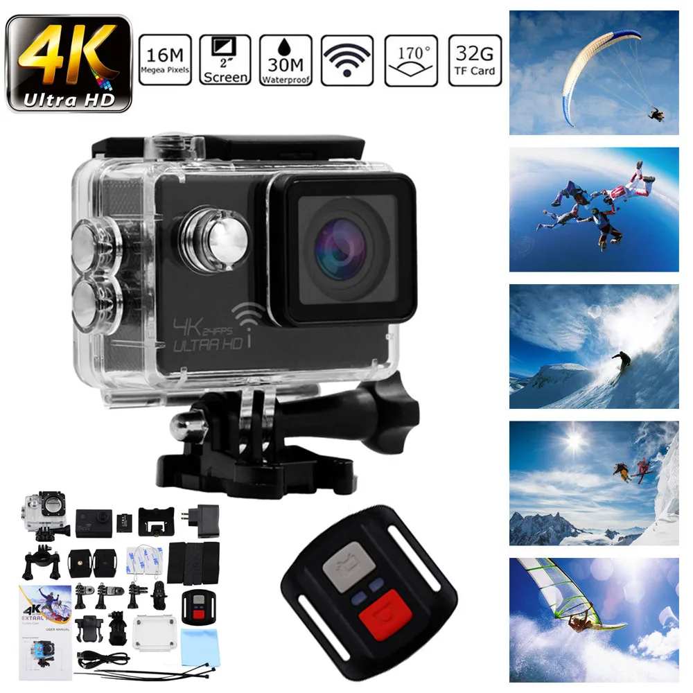 4K Экшн-камера Ultra HD 1080P спортивная Wi-Fi 16 МП видео рекордер Подводная Водонепроницаемая камера экшн DV камера Спортивная камера L0613# D - Цвет: Черный