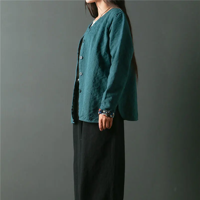 runback Jacquard Jacket Women Linen Plus Size Cardigan Long Sleeve Autumn Vintage Navy Jackets Woman Winter 2018 Coats