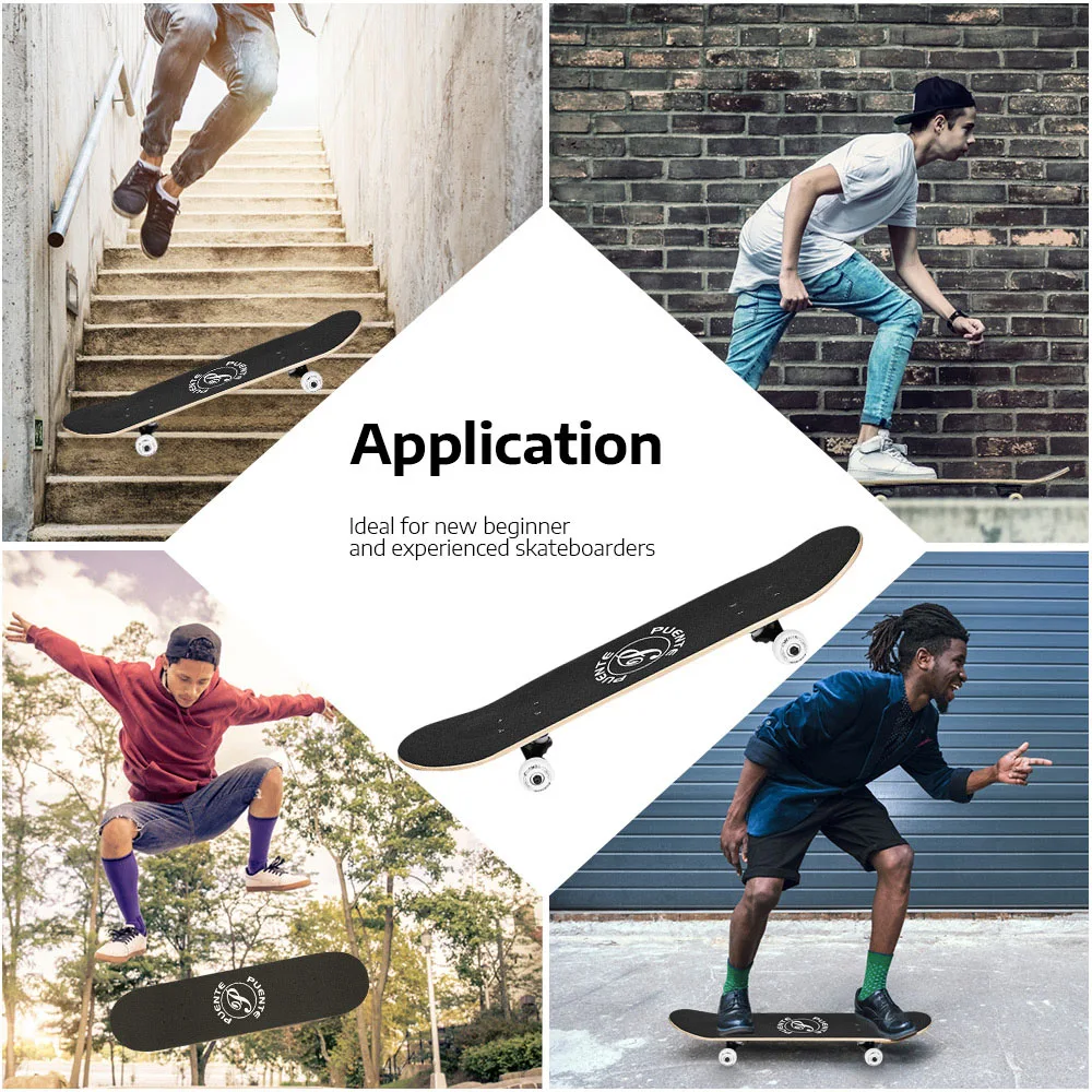 PUENTE Four-wheel Double Kick Deck Skateboard with T-shape Gadget