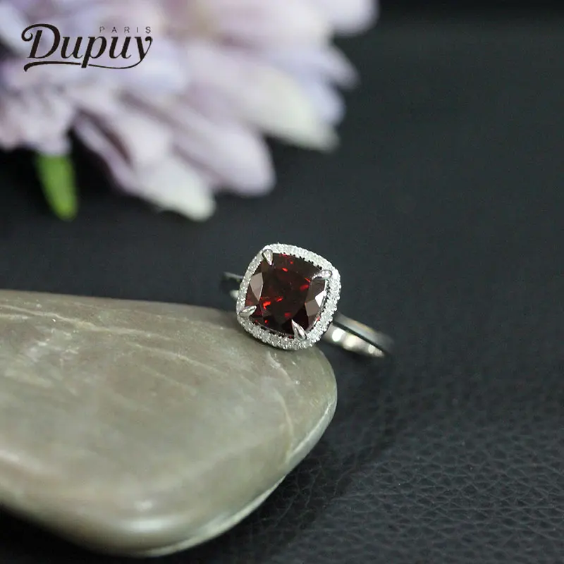 Dupuy классические кольца гранат женские бриллианты 14K белое золото зубец