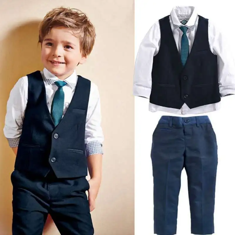 

4pcs summer formal Children's clothing sets Boys suit set party wedding suit boys clothes dress shirts+vest+trousers+tie