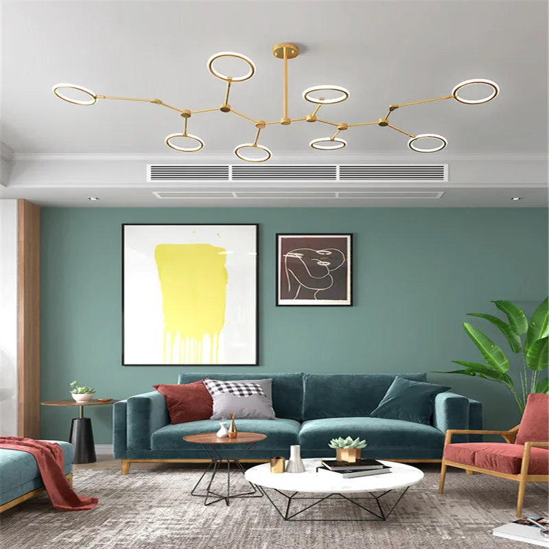 

Postmodern Lindsey Designer Gold/Black Led Chandeliers Pendants Acrylic Lampshade 360 degree Adjustable Hang Lights For Kitchen