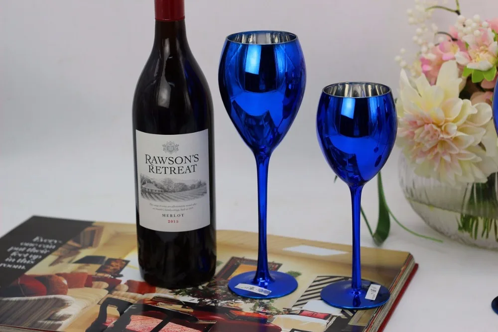 Креативный синий цвет пластинчатый металл стеклянный Кубок для вина бокалы для шампанского свадебная модель интерьера комнаты Красного вина